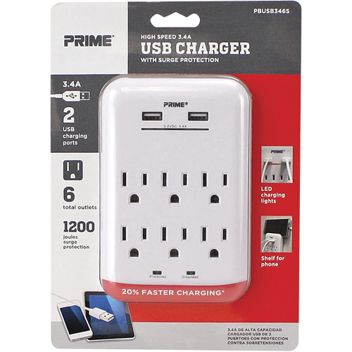 Prime&reg; USB Charger with Surge Protector Duraquip Inc