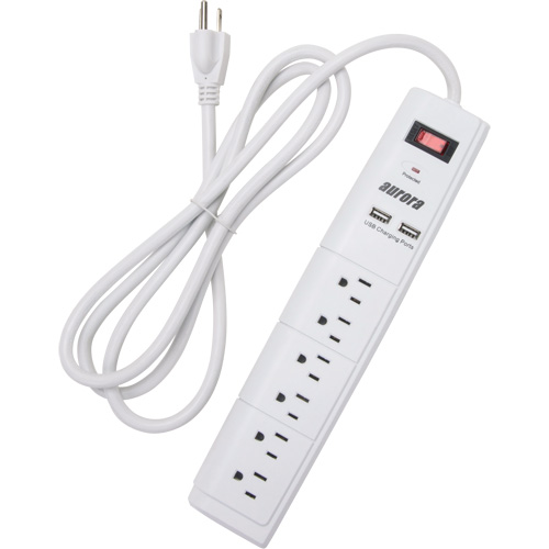 USB Charging Surge Protector, 6 Outlets, 1200 J, 1875 W, 6' Cord Duraquip Inc