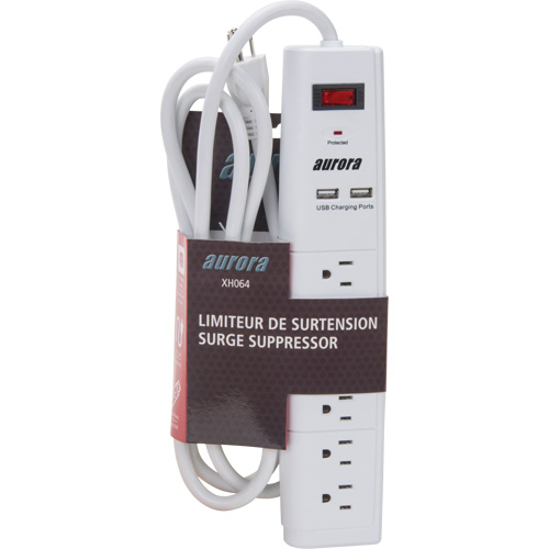 USB Charging Surge Protector, 6 Outlets, 1200 J, 1875 W, 6' Cord Duraquip Inc
