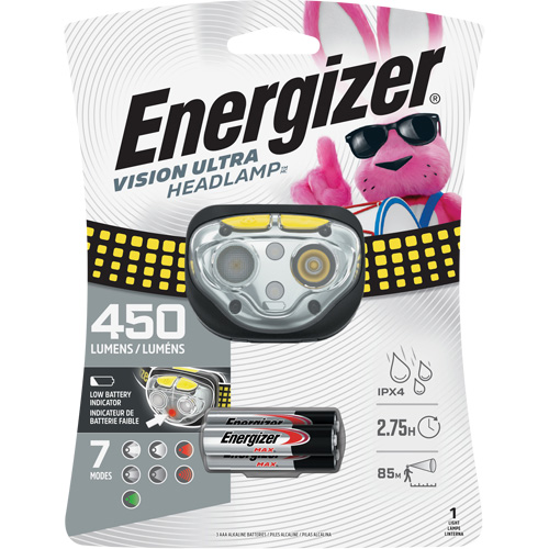 Vision Ultra Industrial Headlamp, LED, 450 Lumens, 2 Hrs. Run Time, AAA Batteries Duraquip Inc