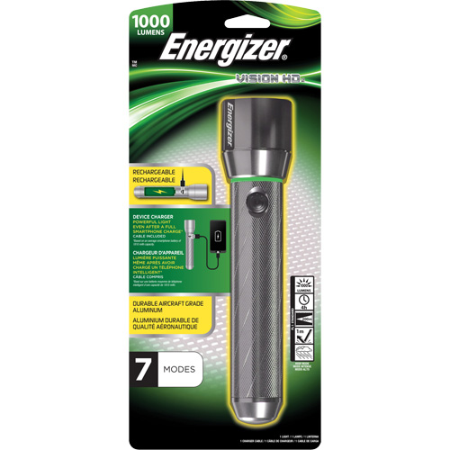 Lampe de poche Vision HD Focus, DEL, 1000 lumens, Piles Rechargeable Duraquip Inc