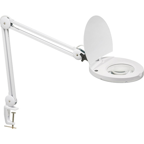 Lampe loupe ajustable, Dioptrie 5, Ampoule DEL, Bras de 47", Pinces serre-joints, Blanc Duraquip Inc