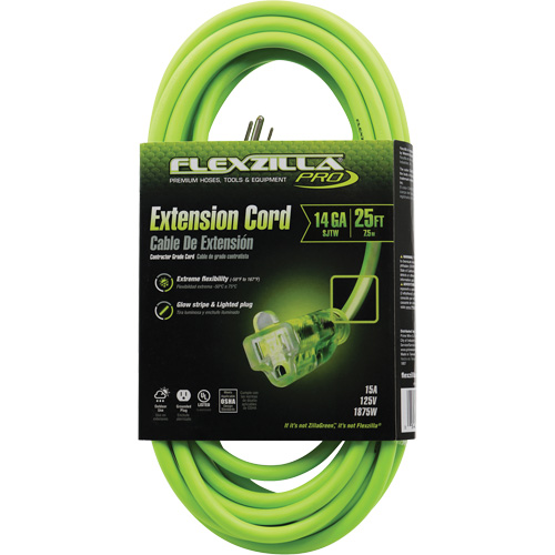 Flexzilla&reg; Pro Industrial Extension Cord, All-Weather, SJTW, 14/3 AWG, 15 A, 25' Duraquip Inc