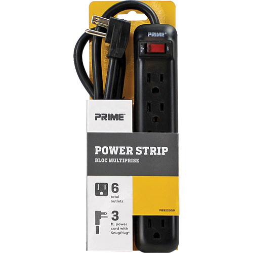 Power Strip, 6 Outlet(s), 3', 15 A, 1875 W, 125 V Duraquip Inc