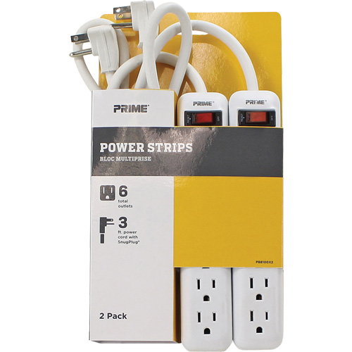 Power Strip 2-Pack, 6 Outlet(s), 3', 15 A, 1875 W, 125 V Duraquip Inc