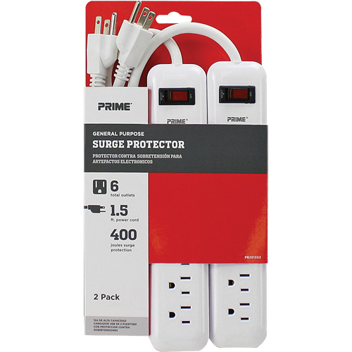 Surge Protector 2-Pack, 6 Outlets, 400 J, 1875 W, 1.5' Cord Duraquip Inc
