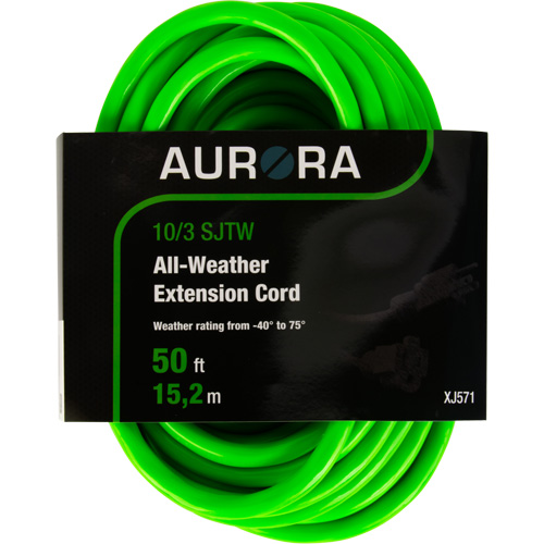 Industrial Extension Cord, All-Weather, SJTW, 10/3 AWG, 15 A, 50' Duraquip Inc