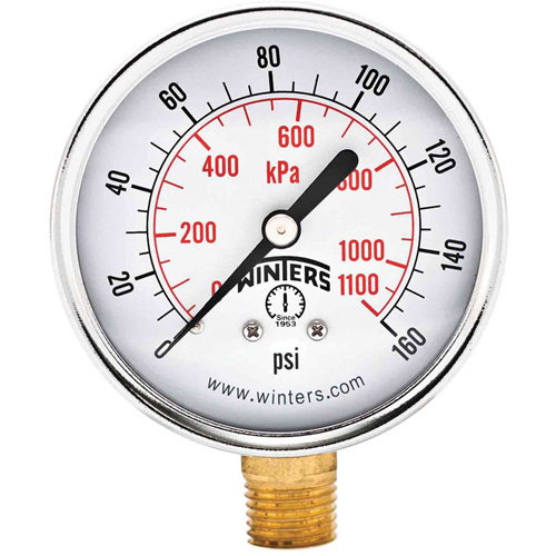 Manom&egrave;tre &eacute;conomique,  2-1/2", 0 - 160 psi, Fixation inf&eacute;rieure, Analogique Duraquip Inc