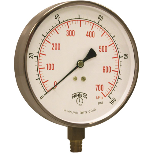 Manom&egrave;tre pour entrepreneur,  4-1/2", 0 - 100 psi, Fixation inf&eacute;rieure, Analogique Duraquip Inc