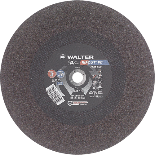 Ripcut Stainless Steel & Steel Cut-Off Wheel for Stationary Saws, 16" x 5/32", 1" Arbor, Type 1, Aluminum Oxide, 3800 RPM Duraquip Inc
