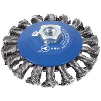 Knot Twisted Conical Bevel Brush, 5" Dia., 0.02" Fill, 5/8"-11NC Arbor Duraquip Inc