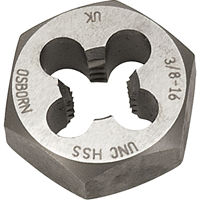 Hexagonal Rethreading Die, 7/10" Dia., 1/4"-28 Thread, High Speed Steel Duraquip Inc