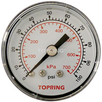 Pressure Gauge, 1-1/2" , 0 - 100 psi, Back Mount, Analogue Duraquip Inc