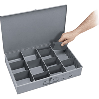 Adjustable Compartment Boxes, Steel, Variable Slots, 18" W x 12" D x 3" H, Grey Duraquip Inc