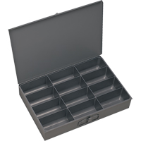 Compartment Scoop Boxes, Steel, 12 Slots, 18" W x 12" D x 3" H, Grey Duraquip Inc
