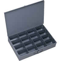 Compartment Scoop Boxes, Steel, 16 Slots, 18" W x 12" D x 3" H, Grey Duraquip Inc