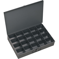 Compartment Scoop Boxes, Steel, 20 Slots, 18" W x 12" D x 3" H, Grey Duraquip Inc