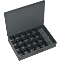 Compartment Scoop Boxes, Steel, 21 Slots, 18" W x 12" D x 3" H, Grey Duraquip Inc