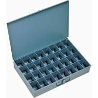 Compartment Scoop Boxes, Steel, 32 Slots, 18" W x 12" D x 3" H, Grey Duraquip Inc