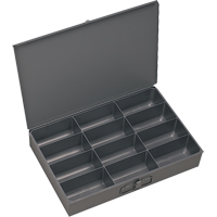 Compartment Scoop Boxes, Steel, 12 Slots, 13 3/8" W x 9-1/4" D x 2" H, Grey Duraquip Inc