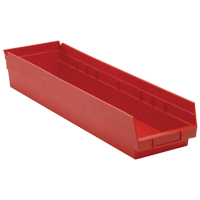 Shelf Bins, 6-5/8" W x 4" H x 23-5/8" D, Red, 50 lbs. Capacity Duraquip Inc