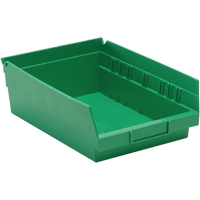 Shelf Bins, 8-3/8" W x 4" H x 11-5/8" D, Green, 30 lbs. Capacity Duraquip Inc
