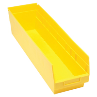 Store More Plastic Shelf Bins, 6-5/8" W x 6" H x 23-5/8" D, Yellow, 90 lbs. Capacity Duraquip Inc