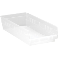 Shelf Bins, 8-3/8" W x 4" H x 17-7/8" D, Clear, 40 lbs. Capacity Duraquip Inc