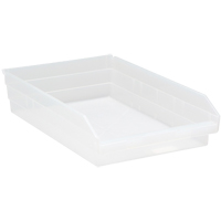 Shelf Bins, 11-1/8" W x 4" H x 17-7/8" D, Clear, 40 lbs. Capacity Duraquip Inc