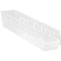 Shelf Bins, 4-1/8" W x 4" H x 23-5/8" D, Clear, 50 lbs. Capacity Duraquip Inc