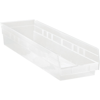 Shelf Bins, 6-5/8" W x 4" H x 23-5/8" D, Clear, 50 lbs. Capacity Duraquip Inc
