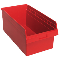 Store-Max Shelf Bins, 11-1/8" W x 8" H x 17-7/8" D, Red, 56 lbs. Capacity Duraquip Inc