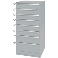 Drawer Cabinets, 8 Drawers, 28-1/4" W x 28-1/2" D x 59-1/2" H, Grey Duraquip Inc