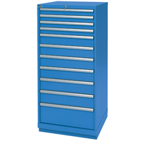 Drawer Cabinets, 11 Drawers, 28-1/4" W x 28-1/2" D x 59-1/2" H, Bright blue Duraquip Inc