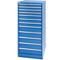Drawer Cabinets, 12 Drawers, 28-1/4" W x 28-1/2" D x 59-1/2" H, Bright blue Duraquip Inc