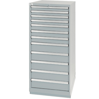 Drawer Cabinets, 12 Drawers, 28-1/4" W x 28-1/2" D x 59-1/2" H, Grey Duraquip Inc