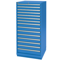 Drawer Cabinets, 15 Drawers, 28-1/4" W x 28-1/2" D x 59-1/2" H, Bright blue Duraquip Inc