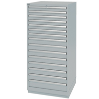 Drawer Cabinets, 15 Drawers, 28-1/4" W x 28-1/2" D x 59-1/2" H, Grey Duraquip Inc