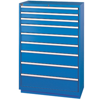 Drawer Cabinets, 9 Drawers, 40-1/4" W x 22-1/2" D x 59-1/2" H, Bright blue Duraquip Inc