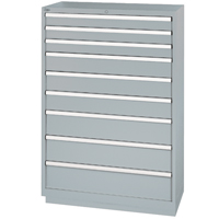 Drawer Cabinets, 9 Drawers, 40-1/4" W x 22-1/2" D x 59-1/2" H, Grey Duraquip Inc