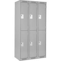 Clean Line Lockers, 2 -tier, Bank of 3, 36" x 18" x 72", Steel, Grey, Rivet (Assembled) Duraquip Inc