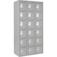 Clean Line Lockerettes, 6 -tier, Bank of 3, 36" x 18" x 72", Steel, Grey, Rivet (Assembled) Duraquip Inc