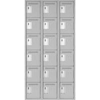 Clean Line Lockerettes, 6 -tier, Bank of 3, 36" x 18" x 72", Steel, Grey, Rivet (Assembled) Duraquip Inc