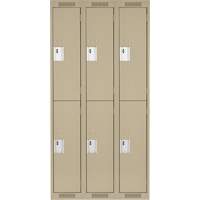Clean Line Lockers, 2 -tier, Bank of 3, 36" x 18" x 72", Steel, Beige, Rivet (Assembled) Duraquip Inc