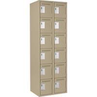 Clean Line Lockerette, 6 -tier, Bank of 2, 24" x 18" x 72", Steel, Beige, Rivet (Assembled) Duraquip Inc