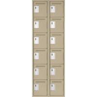 Clean Line Lockerette, 6 -tier, Bank of 2, 24" x 18" x 72", Steel, Beige, Rivet (Assembled) Duraquip Inc
