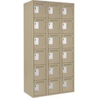 Clean Line Lockerette, 6 -tier, Bank of 3, 36" x 18" x 72", Steel, Beige, Rivet (Assembled) Duraquip Inc