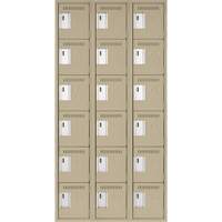 Clean Line Lockerette, 6 -tier, Bank of 3, 36" x 18" x 72", Steel, Beige, Rivet (Assembled) Duraquip Inc