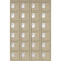 Clean Line Lockerette, 6 -tier, Bank of 4, 48" x 18" x 72", Steel, Beige, Rivet (Assembled) Duraquip Inc