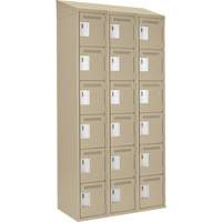 Clean Line Lockerette, 6 -tier, Bank of 3, 36" x 18" x 78", Steel, Beige, Rivet (Assembled) Duraquip Inc